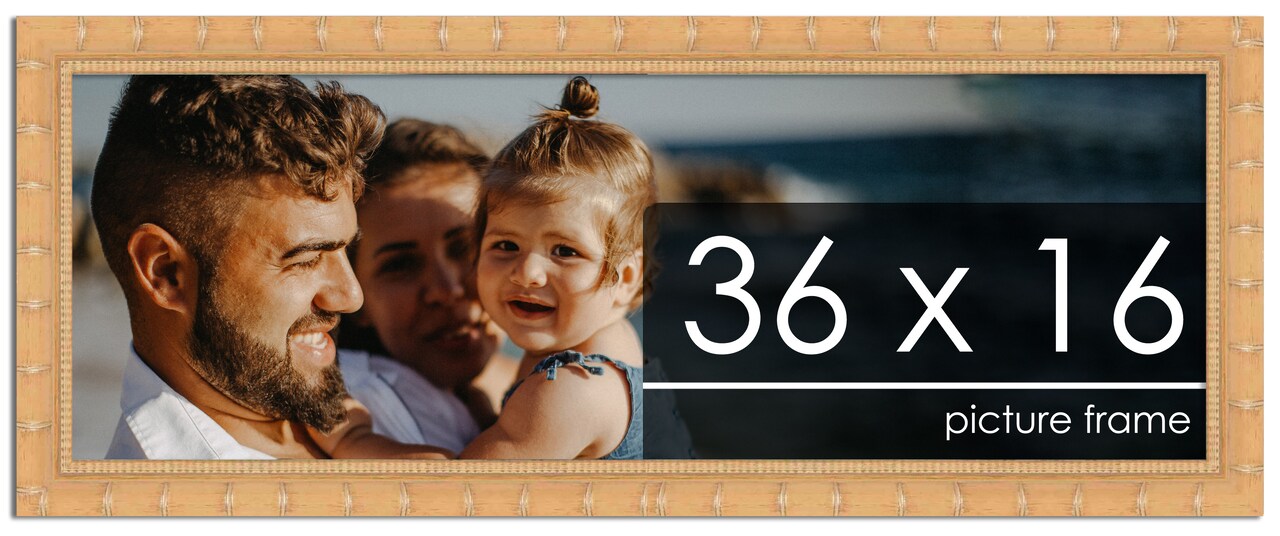 36x16 Natural Modern Bamboo Picture Frame - UV Acrylic, Foam Board Backing, Hanging Hardware